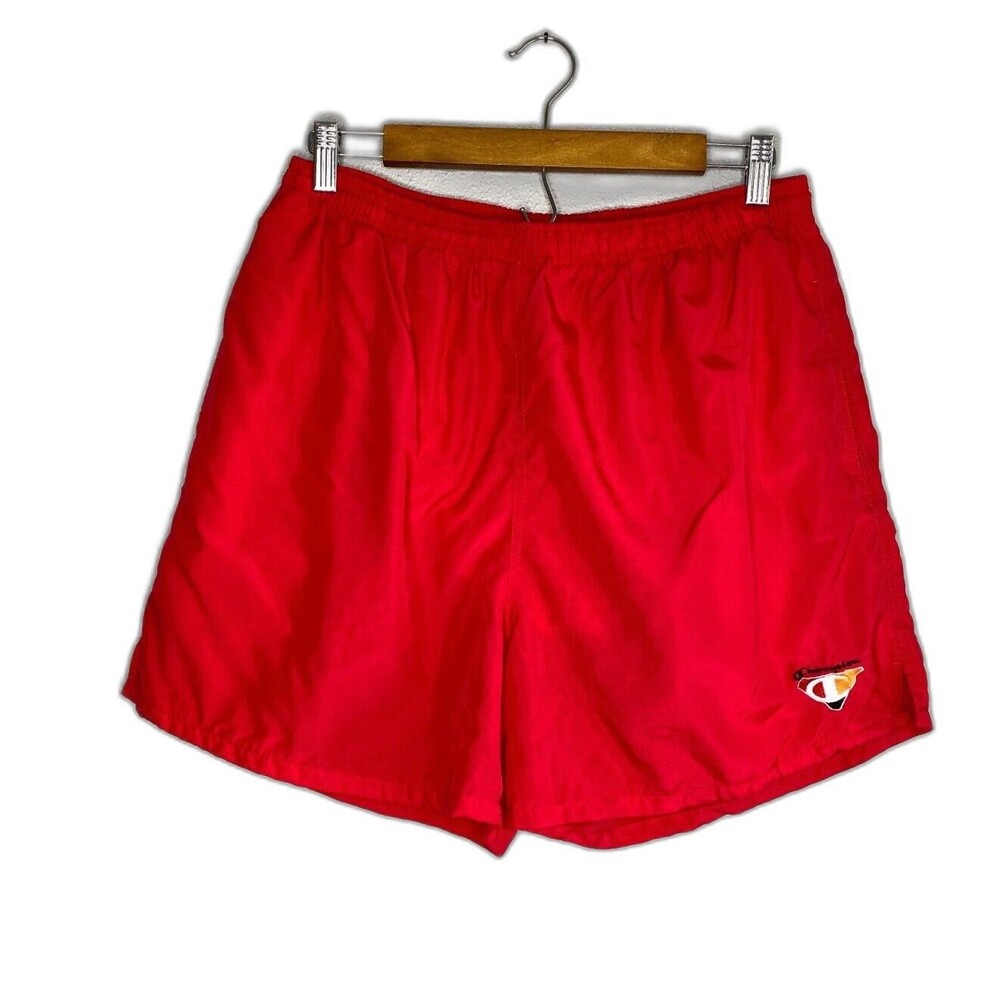 Champion VTG Red Swim Trunk Nylon Board Shorts Men's LG Bathing Suit Beach 90's